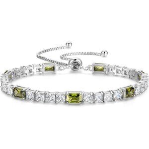 Birthstone Sterling Silver 4x6mm Gemstone Tennis Bracelet - 08-Peridot